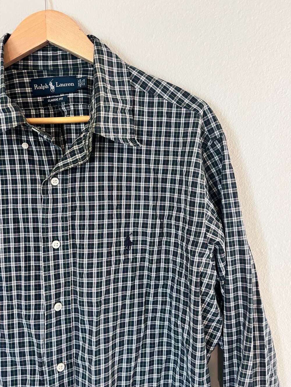 Ralph Lauren, Classic Fit Christmas Green/Red Plaid Shirt, Wide Neck, 17.5 34/35